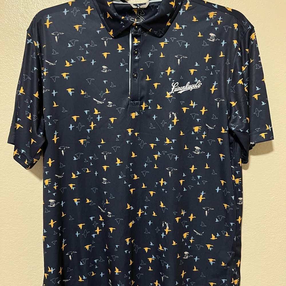 Leinenkugel’s Swannies Golf Navy and Yellow Bird Print Polo Shirt